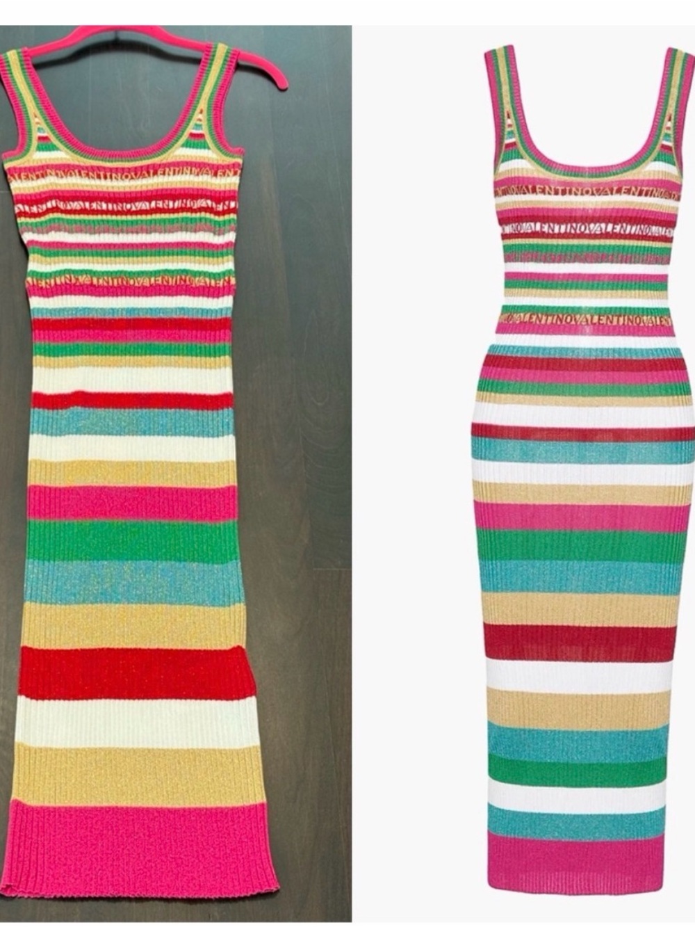 Valentino Multicolor Striped Midi Length Dress